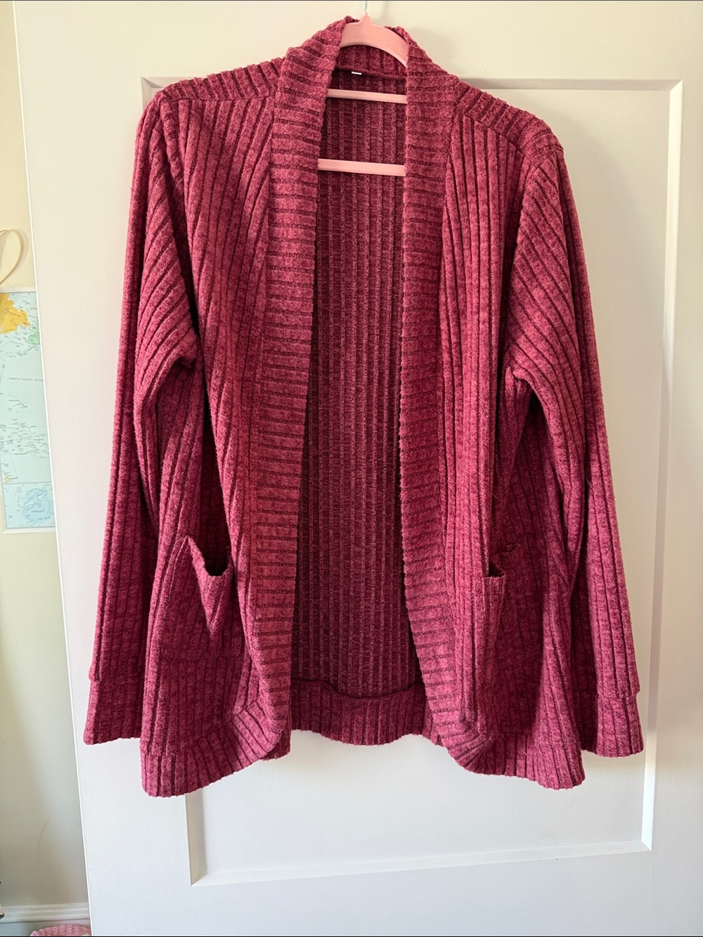 Cozy Open-Front Ribbed Cardigan Sweater - Rose